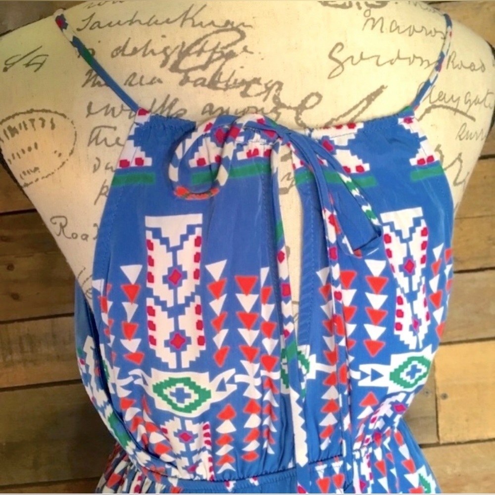 Baby Blue Mini Sundress Aztec Print Spaghetti Strap, Small EUC by Decapolis - Picture 6 of 11